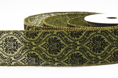 Nastro cablato damascato barocco ornato verde/nero_KW0402GC-3-185