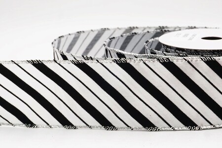 Nastro cablato a righe diagonali vivaci bianco/nero_KW0408G-1