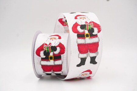 Nastro natalizio con filo metallico e allegro Babbo Natale bianco_KW0429GC-1-1