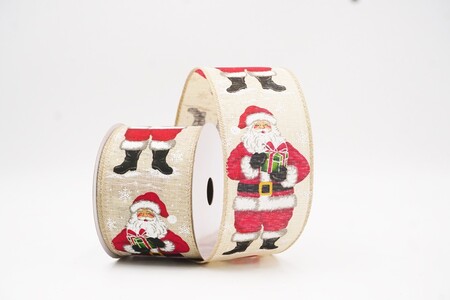 Nastro natalizio con filo metallico e allegro Babbo Natale marrone chiaro_KW0429GC-13-183