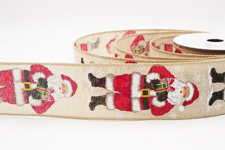 Nastro natalizio con filo metallico e allegro Babbo Natale marrone chiaro_KW0429GC-13-183