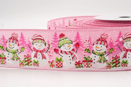 Nastro rosa giocoso con pupazzo di neve e foresta invernale_KW0431GC-5-5