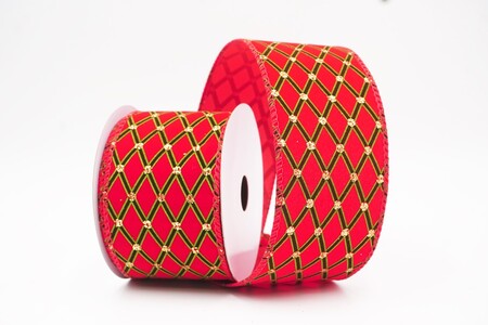 Rotes Samtband mit Rautengitter, Drahtkante_KW0433GC-7-7