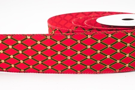 Rotes Samtband mit Rautengitter, Drahtkante_KW0433GC-7-7