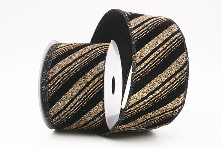 Drahtband mit schwarz-goldenem Glitzer-Wirbelstreifen_KW0435GC-53G-53