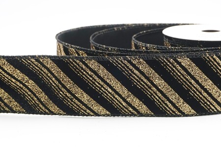 Drahtband mit schwarz-goldenem Glitzer-Wirbelstreifen_KW0435GC-53G-53