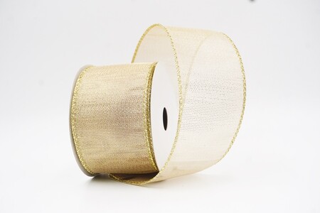 Cremefarbenes, einfarbiges, metallisch glänzendes, transparentes Drahtband_KW0436G-2
