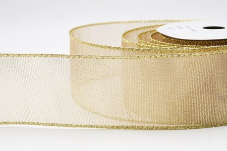 Cremefarbenes, einfarbiges, metallisch glänzendes, transparentes Drahtband_KW0436G-2