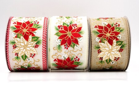 Ruban floral câblé poinsettia métallisé