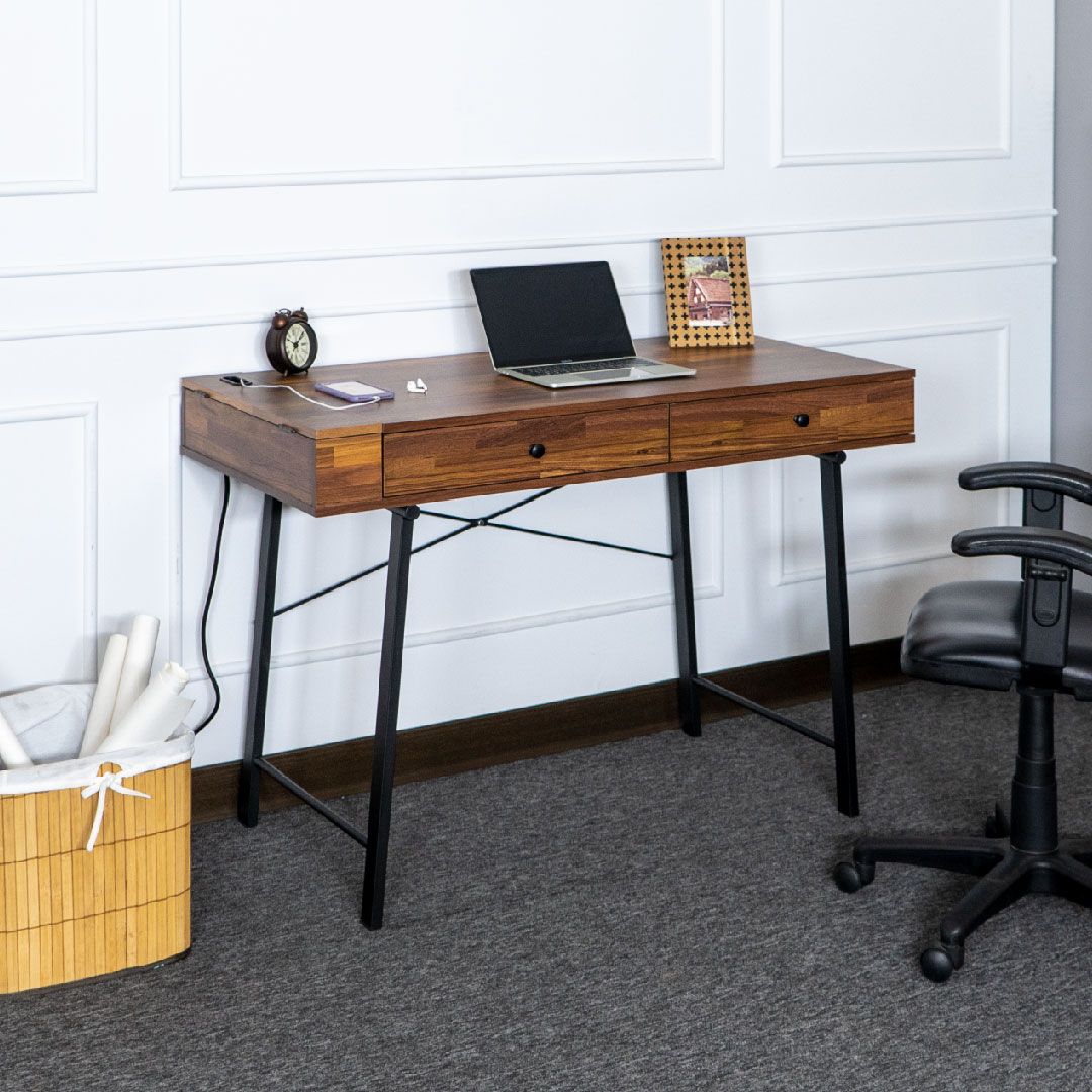 Large Modern Oak Desk, Computer Table, Bureau With Black Drawers, Oak Wood,  Mid Century Modern, Customized Size and Finish 
