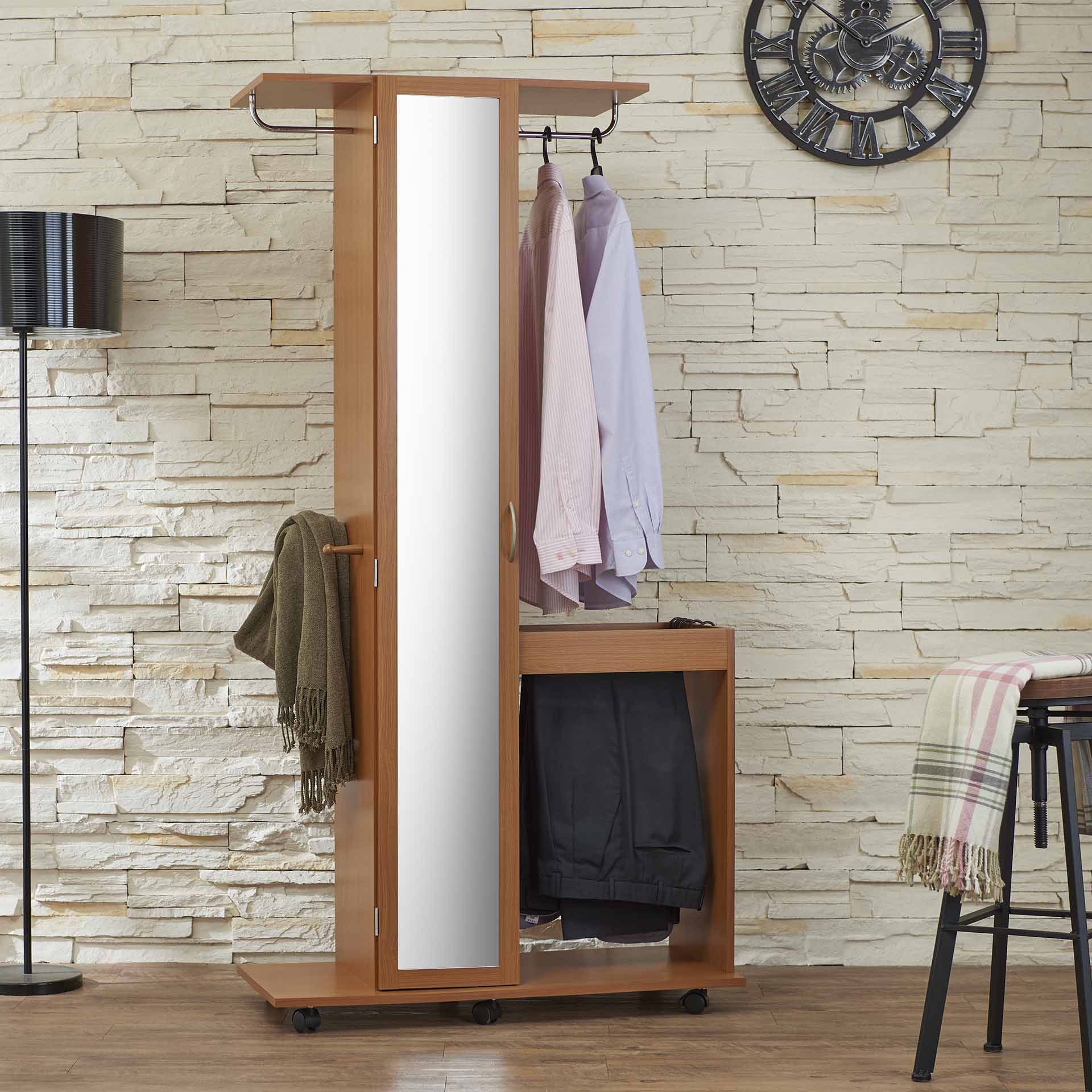 Miroir, étagères, espace de rangement, amovible, blanc, chambre, industrie du vêtement.