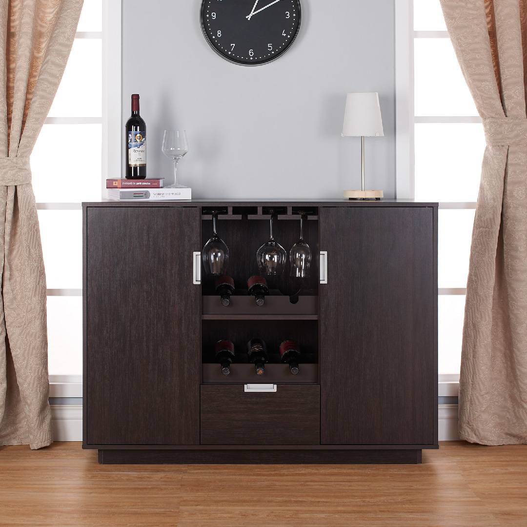 Espresso Rack Wine Cabinet Espresso Furniture Of America Mendota Wood Buffet Table