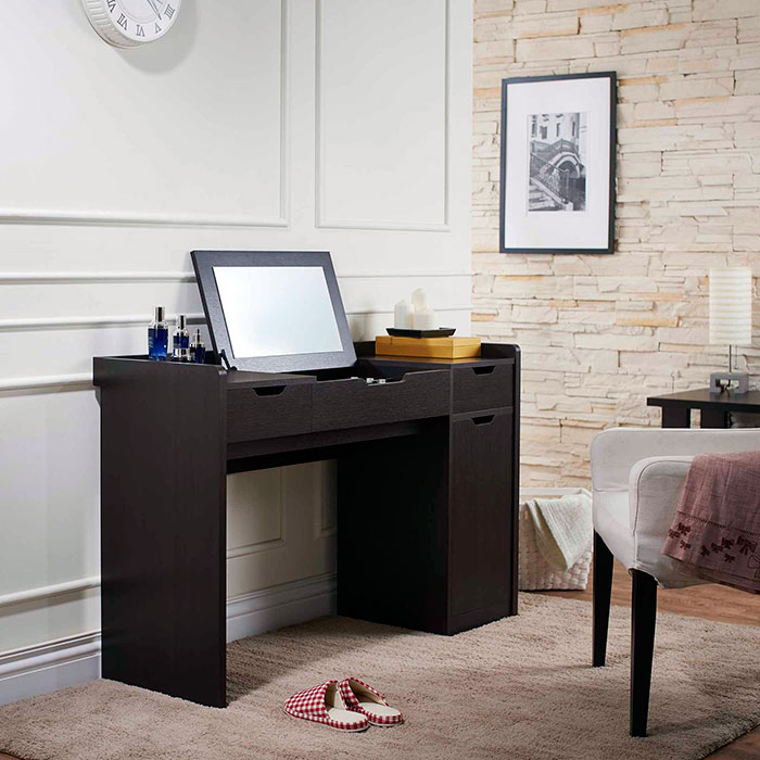 Mirror, dressing, dark brown, bedroom, four drawers