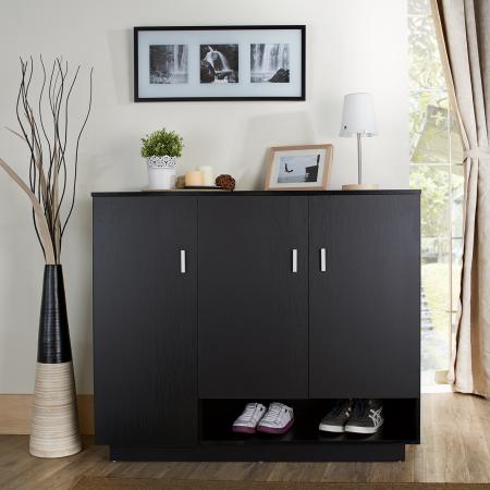 Armoire à chaussures à tablier incurvé multicouche à quatre trois étages - La base de l'armoire à chaussures adopte une conception ouverte pratique.
