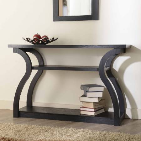 Konzolový stůl - Srdcovitá křivka speciálního tvarování úzké vysoké stolu, v tmavě hnědé barvě