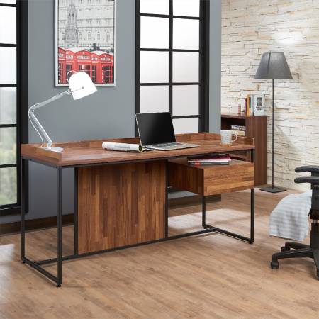Birou de birou retro din tek închis - Culoare profundă de tek (tek reciclat) pentru suprafața largă a biroului.