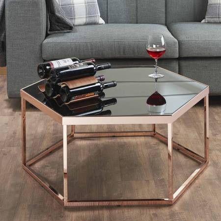 Hexagonal Black Glass Coffee Table - Sofa side table, hexagonal desk, rose gold table, a sense of quality, exquisite craftsmanship