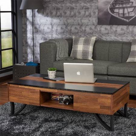 Mix Dark Teak Retro Five Drawers - Classic hollow coffee table.
