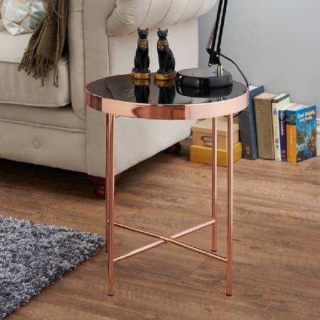 طاولة جانبية حديثة باللون الذهبي الوردي المستديرة - طاولة جانبية من الزجاج المقوى الآمنة.