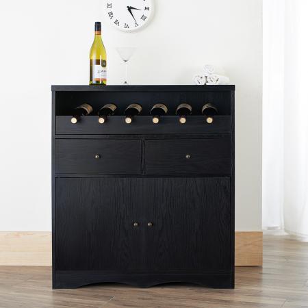 Meuble à vin avec plusieurs espaces de rangement - Meuble à vin noir brillant avec plusieurs espaces de rangement.