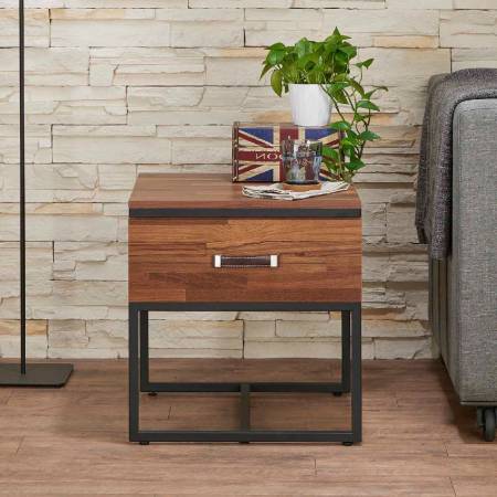 طاولة جانبية ريترو من الخشب الطبيعي الداكن - طاولة جانبية بتصميم خط جمالي.