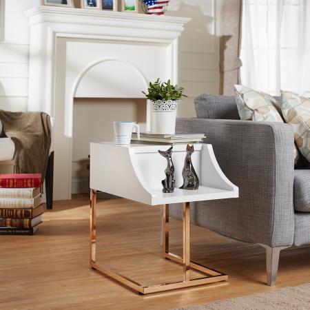 Mesa auxiliar blanca de forma especial - Mesa auxiliar de estilo con forma trapezoidal.