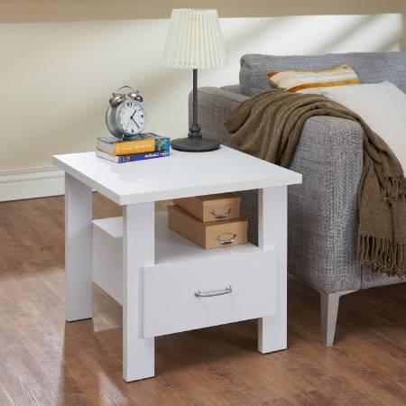 Mesa auxiliar de diseño simple y cuadrado en color blanco brillante