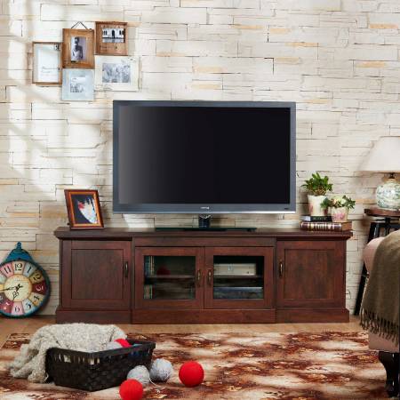 Stojak pod telewizor z fornirem orzechowym w stylu vintage - Prosty, nordycki styl stojaka pod telewizor.