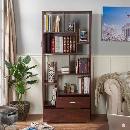 Vintage walnut wooden laminate modern bookcase - A functional bookcase.