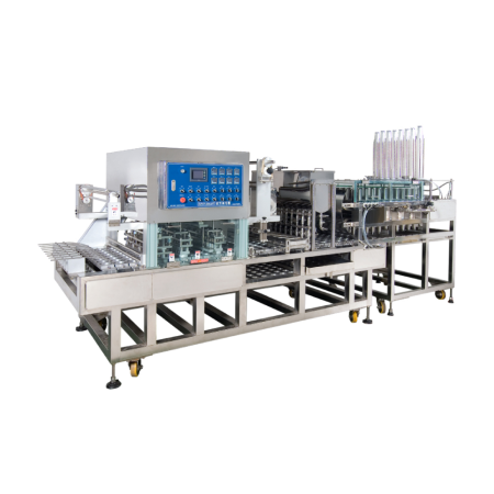 Automatische Produktionssiegelmaschinen - Kann mit automatischem Becherabgabesystem (Becher-/Tablettentleerer), Füllsystem, MAP-Gas-Spülsystem für die Massenproduktion übernommen werden.
