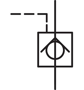 Графический символ — MPC — обратный клапан с пилотным управлением.