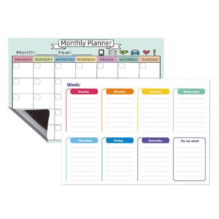 Planificador borrable magnético - Está disponible en diseños semanales o mensuales y es perfecto para llevar un registro de eventos, fechas, citas y tareas diarias. Una excelente manera de ahorrar papel.