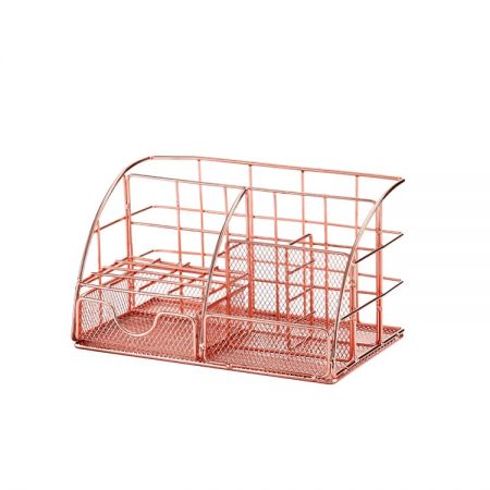 Rose Gold Desktop Caddy - Mesh Desktop Organization simply the desk for serene workspace