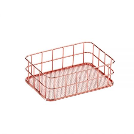 Rose Gold Mesh Basket - Rose Gold Wire Storage Tray Keep makeup brushes, keys, and memo pads in trendy wire basket