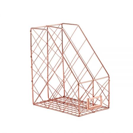 Rose Gold Magazine Holder - Stylish Dual Slot Magazine Organizer For Storing Documents Books, Folders, adding a touch of glamour to your space.