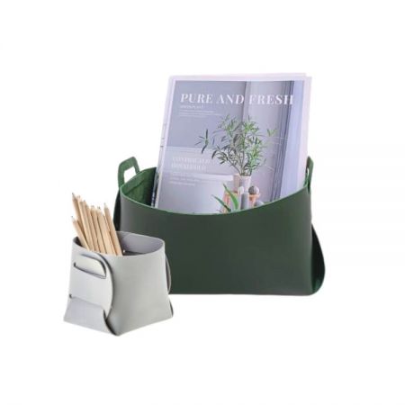 סל עור מתקפל למשרד המורכב, מדגיש את תכונת האריזות שטוחות עבור משלוחים ולוגיסטיקה בינלאומיים יעילים.