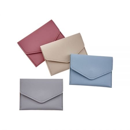 Porta tarjetas de visita de cuero PU - El porta tarjetas de visita en color morandi está hecho de material PU suave. Hay 2 bolsillos para guardar tarjetas personales.