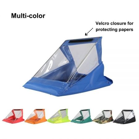 Personalized waterproof stationery supplier displaying camouflage and high-visibility orange covers for professional logistics.