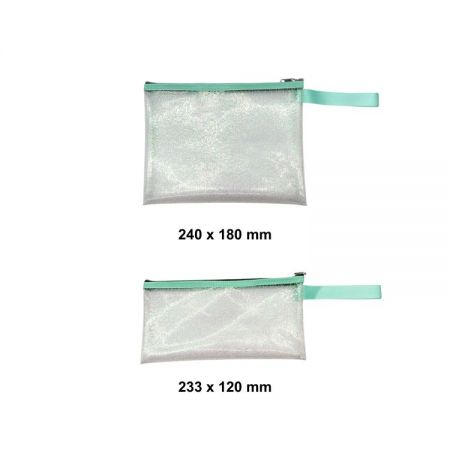 Custom decorative zipper bags with vertical metallic weave for premium retail packaging.