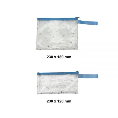 Vibrant star pattern mesh bags for wholesale purchase in A5 and check sizes.