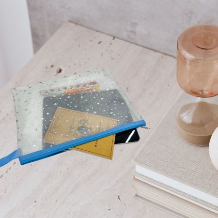 Bulk holographic pattern pouches for school stationery and promotional event giveaways.