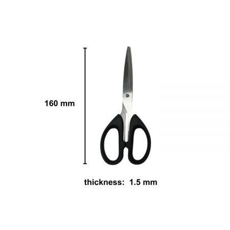 Tijeras de oficina de 6.3 pulgadas al por mayor para uso comercial con mangos de plástico duradero y bordes afilados.