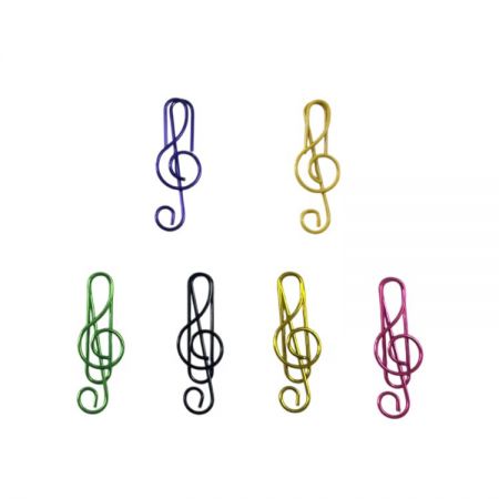 مشابك ورقية على شكل عظمة كلب ومشابك ورقية على شكل نوتة موسيقية.