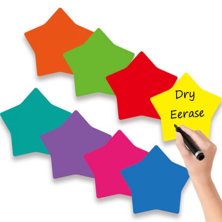 Dry Erase Sticker- Star - The star shape dry erase sticker is a great tool for teaching and training process,  message board, wall decal in the school, office and home