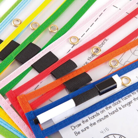 Wholesale reusable worksheet sleeve with metal ring, marker and eraser accessories