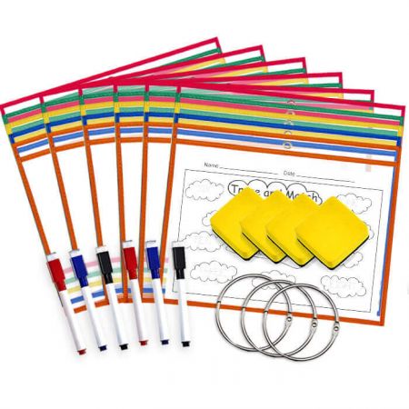 30 Pack Horizontal Dry Erase Pocket Kit - Centered grass grommets are perfect for easy hanging