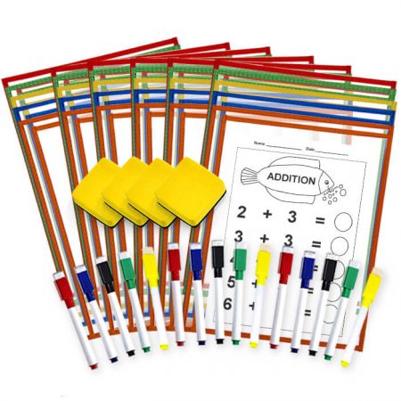 Kit de 30 pochettes effaçables à sec à chargement latéral - Utilisation de pochettes effaçables à sec pour réduire la demande d'impression de plus de documents ou de papiers