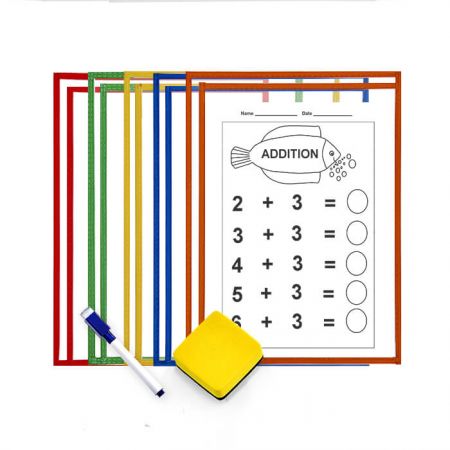 5パックサイドローディングドライイレーズポケットキット - これらのドライイレースポケットは湿気を防ぎ、ワークシートを汚れから守ります。