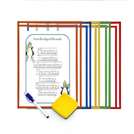 5 Pack Side-Loading Dry Erase Pocket Kit - They write and wipe off well after the kids use them