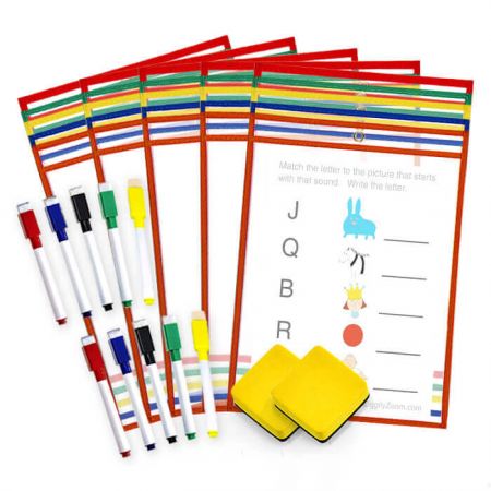 25 Pack Dry Erase Pocket Kit - Perfect for parents, teachers & family gamers to teach their kids
